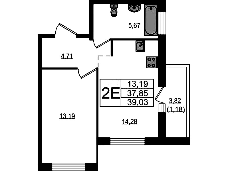 1-комнатная квартира 39.03 м², 3/15 эт., ЖК «Южная Нева»